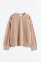 H & M - Ribbed Velour Top - Beige