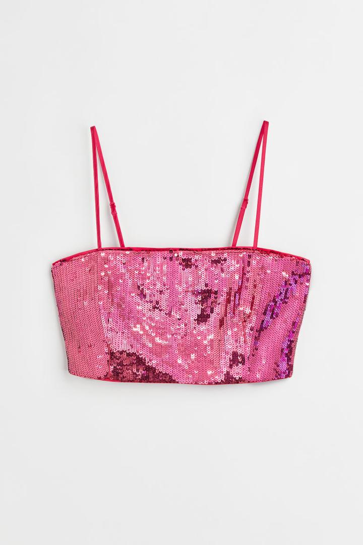 H & M - Sequined Crop Top - Pink