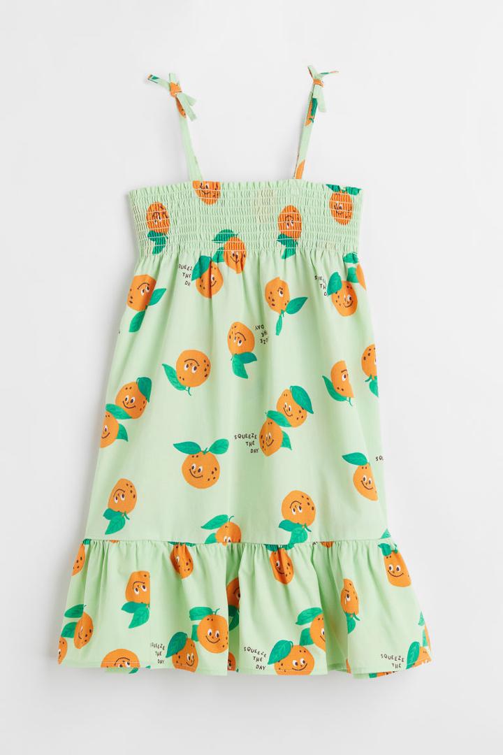 H & M - Smocked Cotton Dress - Green