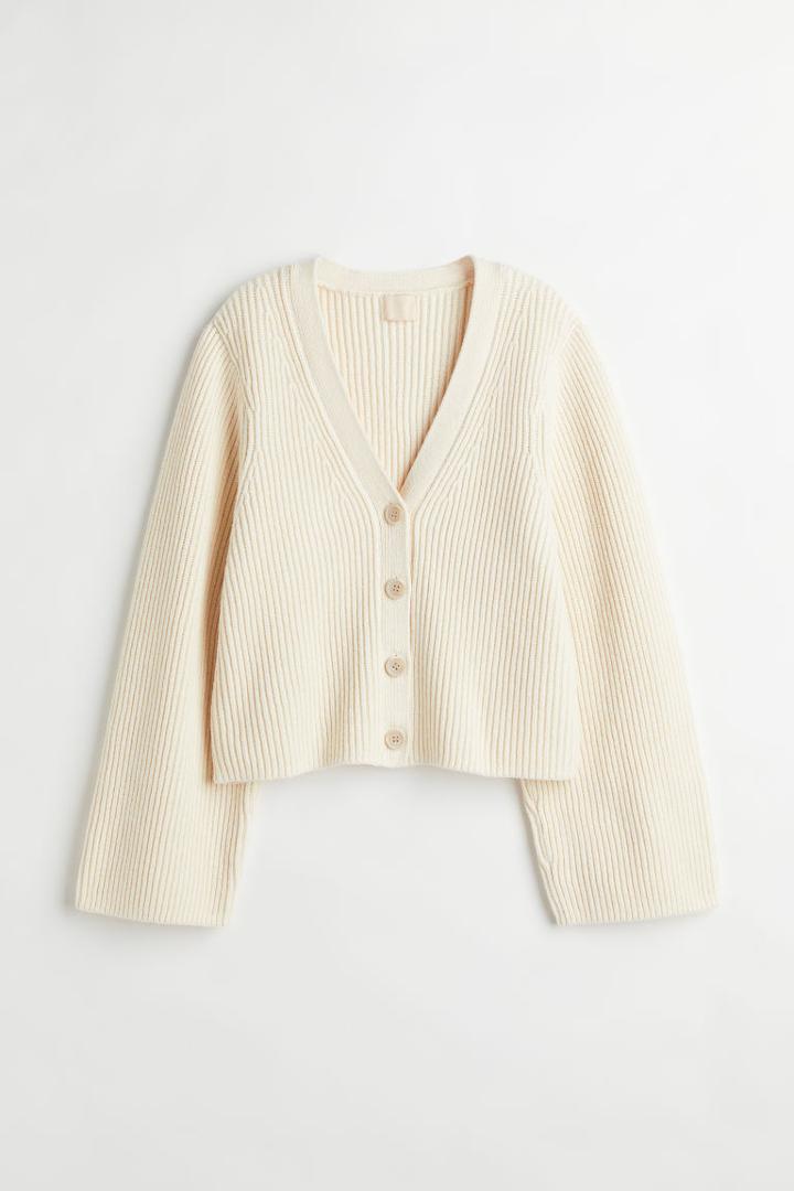 H & M - Ribbed Cardigan - White