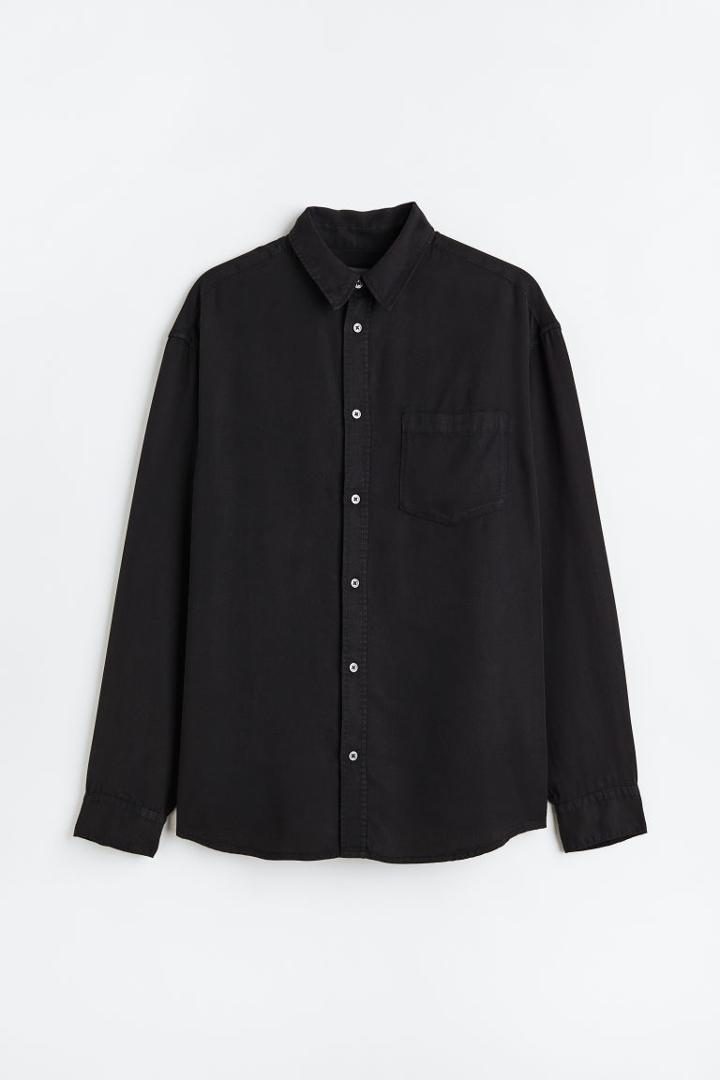 H & M - Relaxed Fit Lyocell Shirt - Black