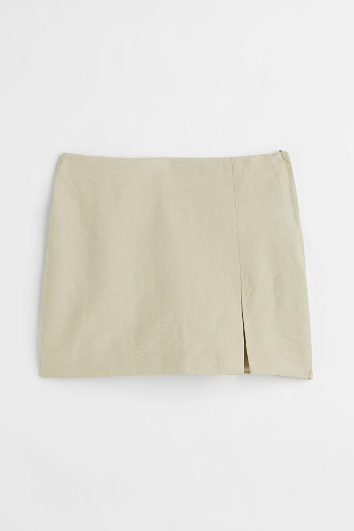 H & M - Short Linen-blend Skirt - Green