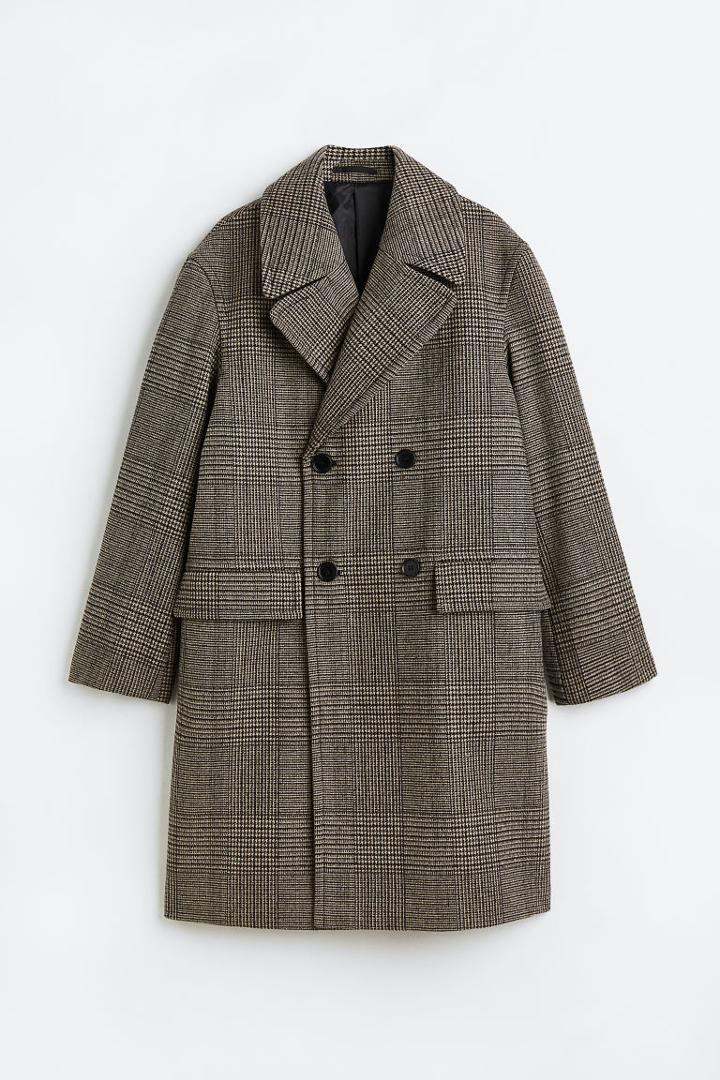 H & M - Double-breasted Wool-blend Coat - Blue