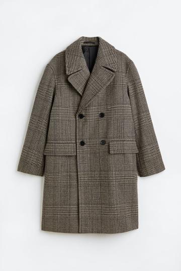 H & M - Double-breasted Wool-blend Coat - Blue