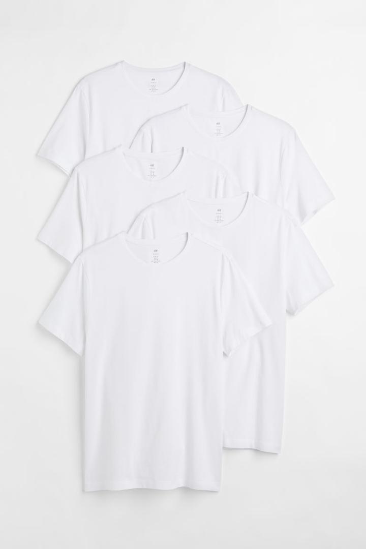 H & M - 5-pack Slim Fit T-shirts - White