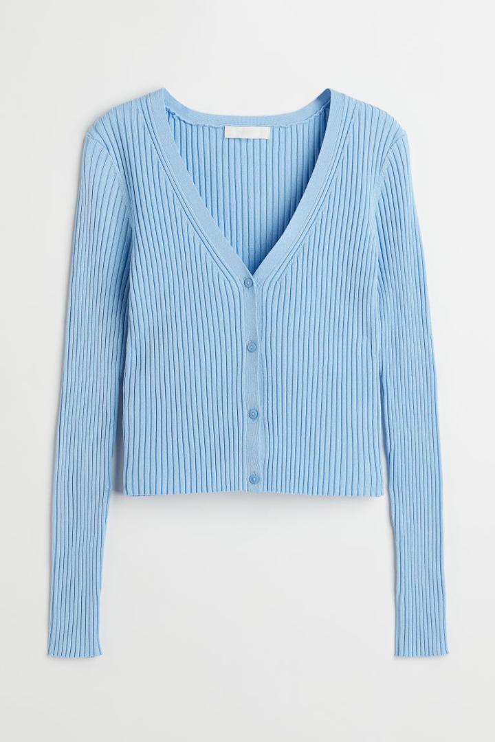 H & M - Rib-knit Cardigan - Blue