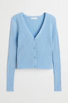 H & M - Rib-knit Cardigan - Blue