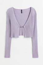 H & M - Rib-knit Crop Cardigan - Purple