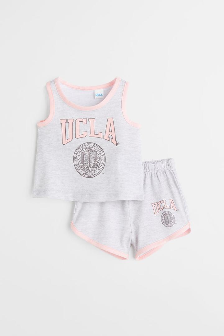 H & M - 2-piece Printed Jersey Set - Gray