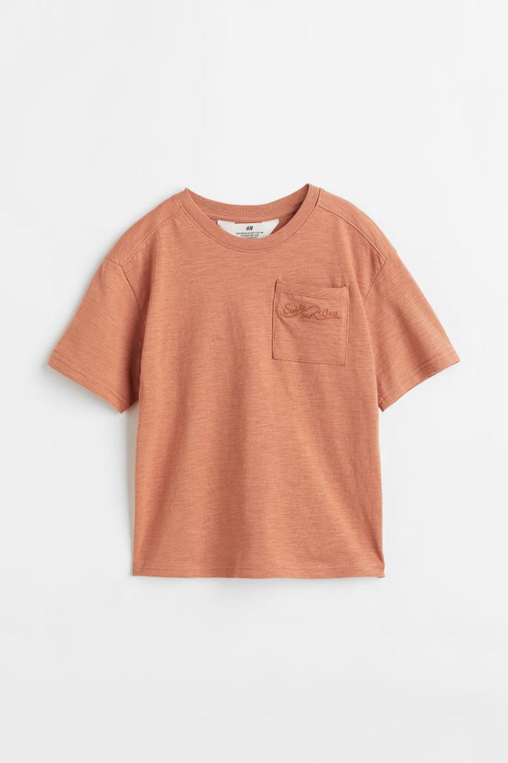H & M - Oversized Chest-pocket T-shirt - Orange