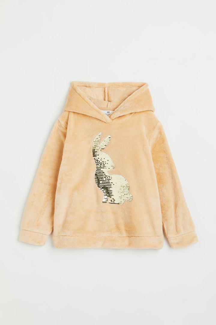 H & M - Faux Shearling Hoodie - Beige