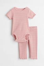 H & M - 2-piece Rib-knit Set - Pink