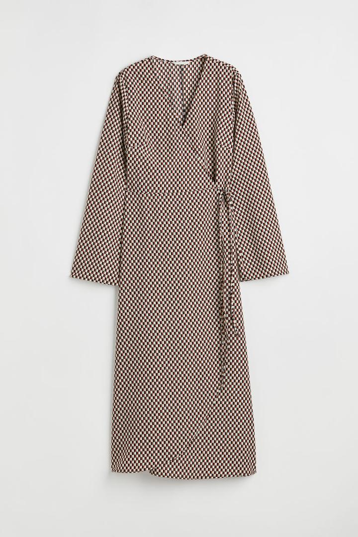 H & M - Crped Wrap-front Dress - Beige