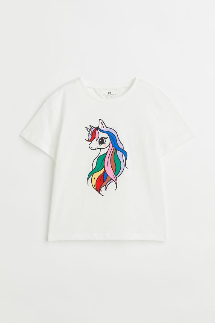 H & M - Printed Jersey Top - White
