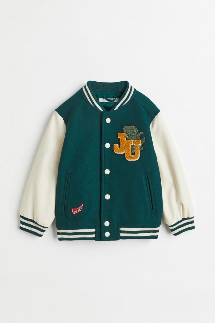 H & M - Appliqud Baseball Jacket - Green