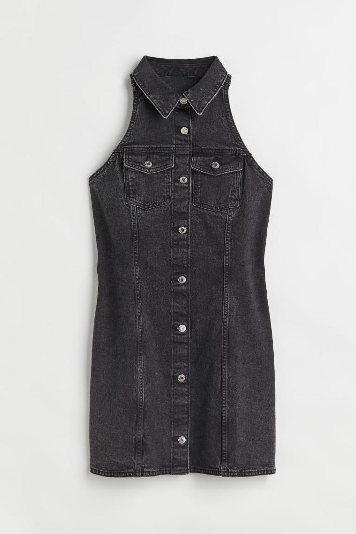 H & M - Sleeveless Denim Shirt Dress - Black