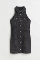 H & M - Sleeveless Denim Shirt Dress - Black