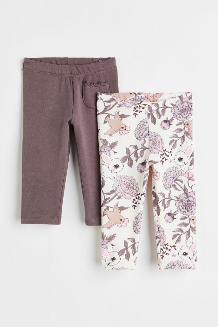 H & M - 2-pack Cotton Leggings - Purple