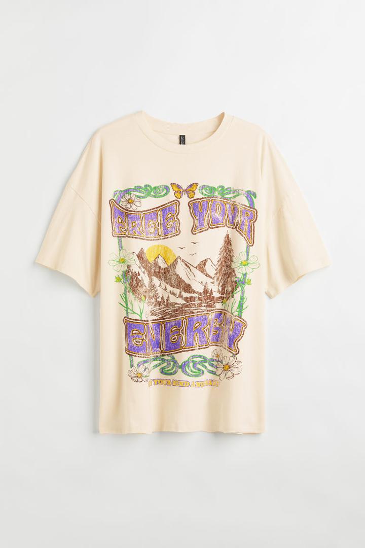 H & M - H & M+ Oversized Printed T-shirt - White
