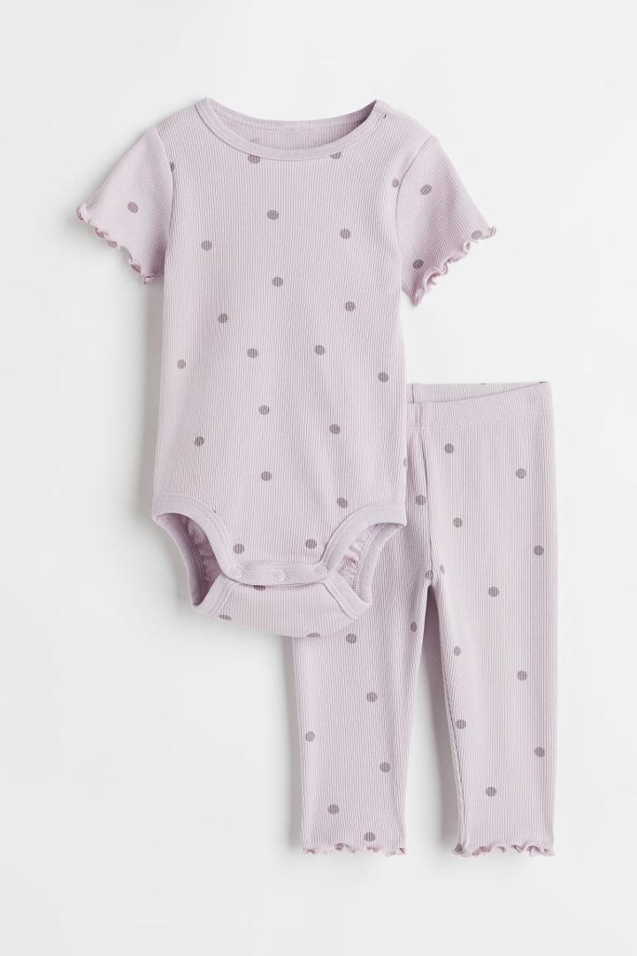 H & M - 2-piece Rib-knit Set - Purple