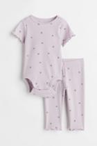 H & M - 2-piece Rib-knit Set - Purple