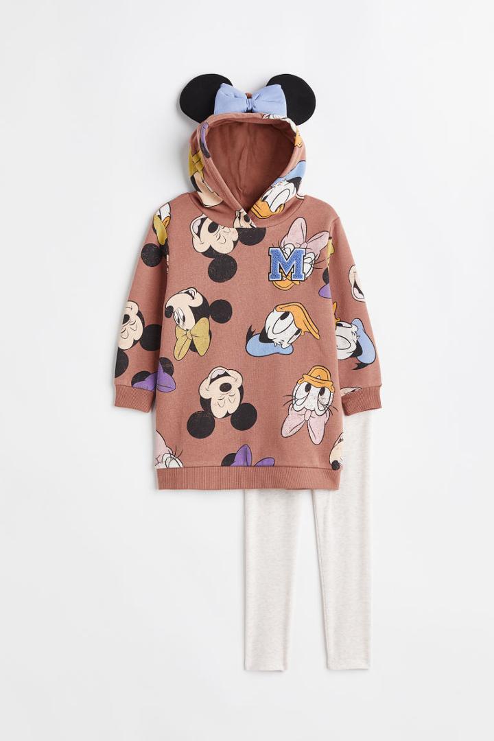 H & M - 2-piece Printed Sweatshirt Set - Orange