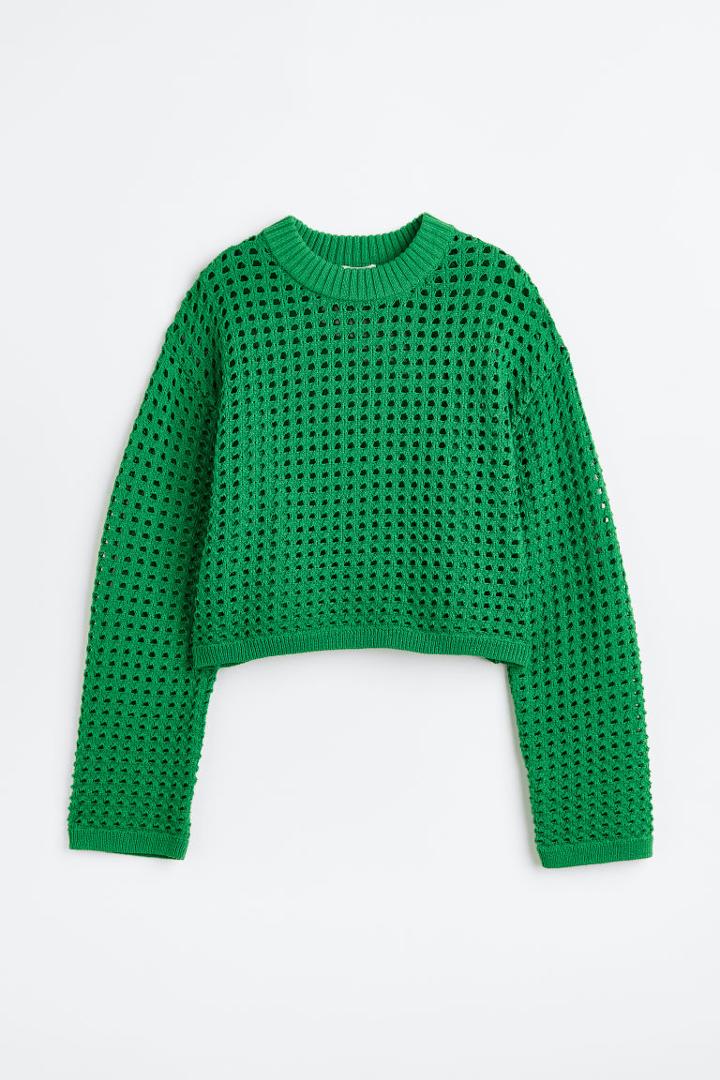 H & M - Pointelle-knit Sweater - Green