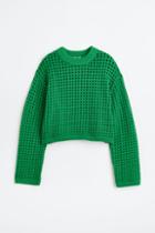 H & M - Pointelle-knit Sweater - Green