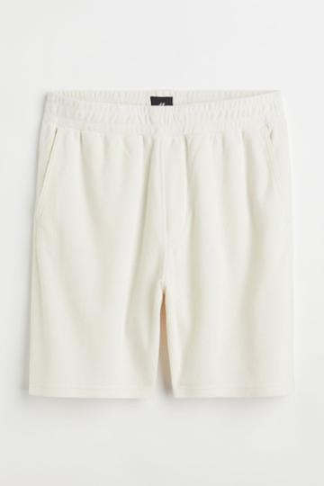 H & M - Relaxed Fit Knee-length Terry Shorts - White