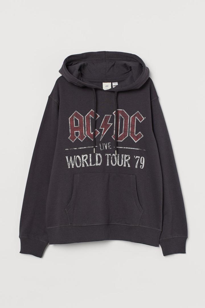 H & M - Flock-print Hoodie - Gray