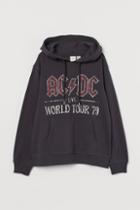 H & M - Flock-print Hoodie - Gray