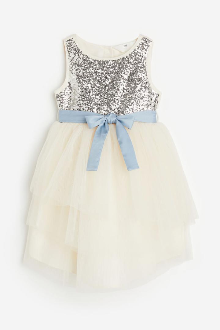 H & M - Sequined Tulle Dress - White