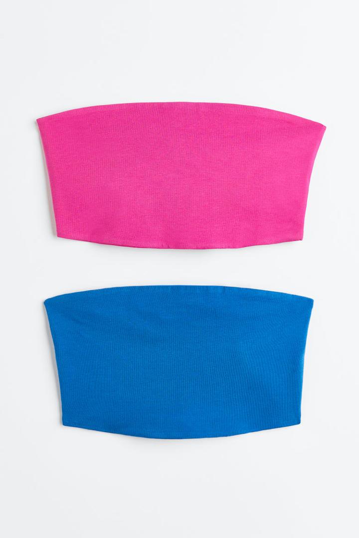 H & M - 2-pack Crop Tube Tops - Blue