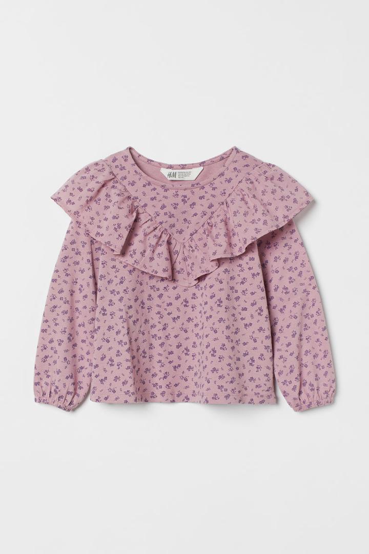 H & M - Flounce-trimmed Top - Pink