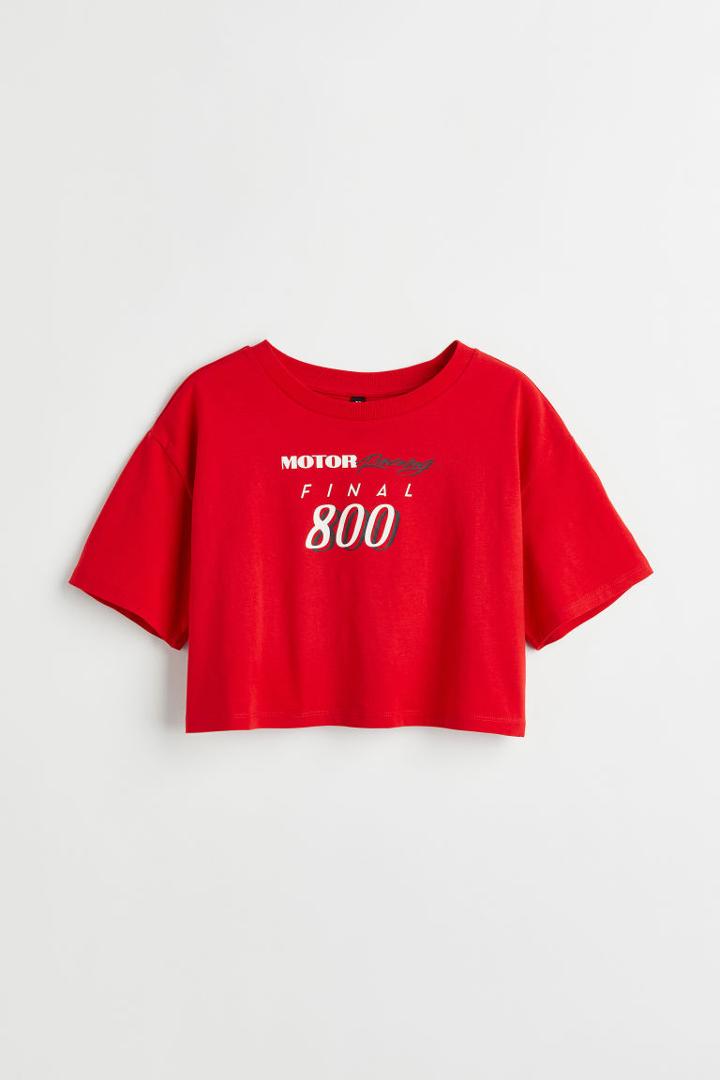 H & M - Printed Crop Top - Red