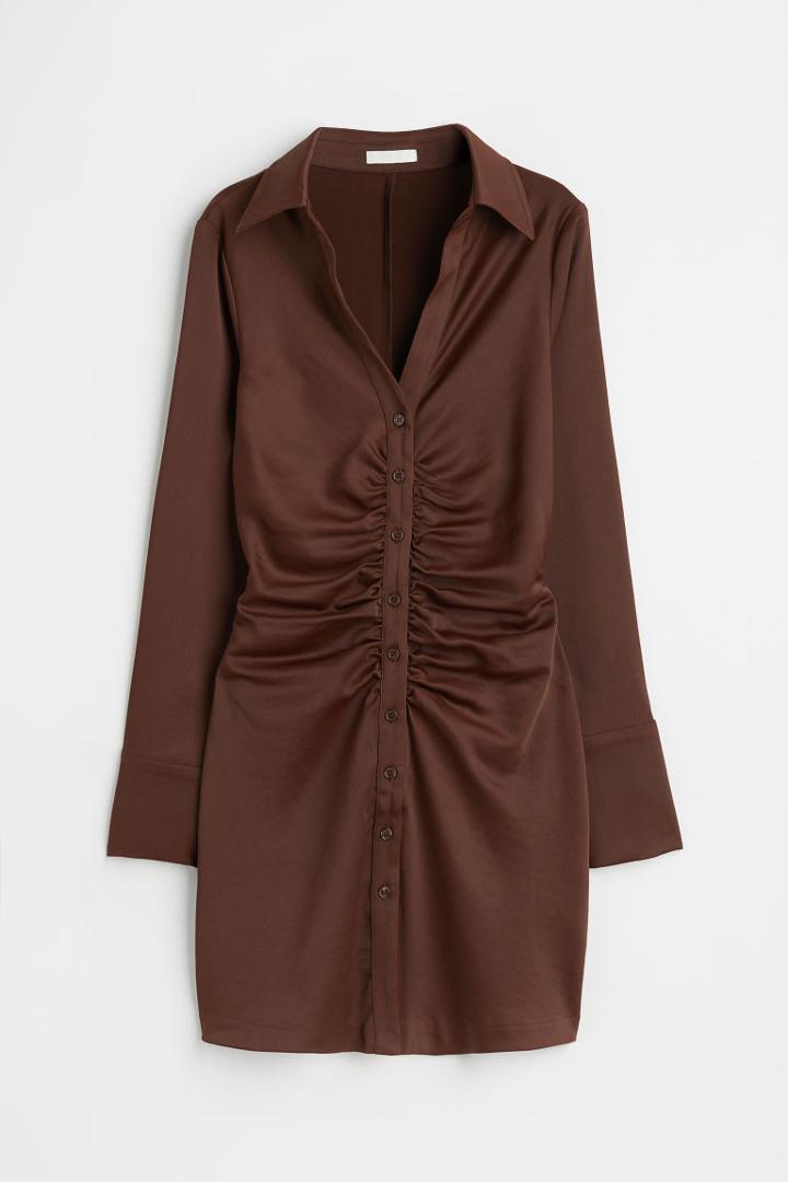 H & M - Draped Crped Dress - Brown