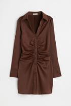 H & M - Draped Crped Dress - Brown