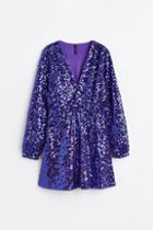 H & M - Sequined Wrapover Dress - Purple