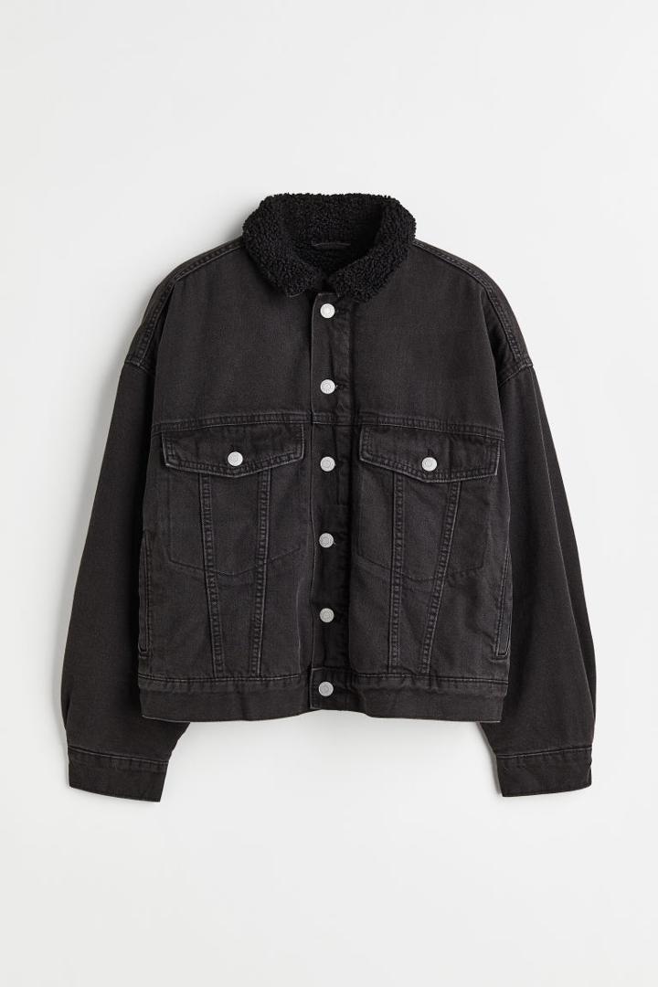 H & M - Fleece-lined Denim Jacket - Black