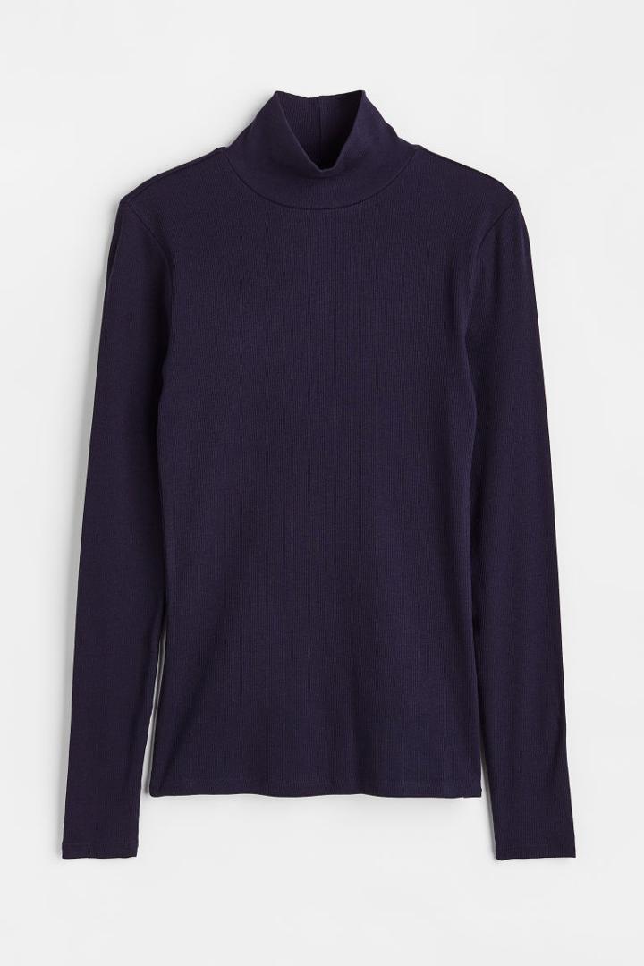 H & M - Ribbed Turtleneck Top - Blue