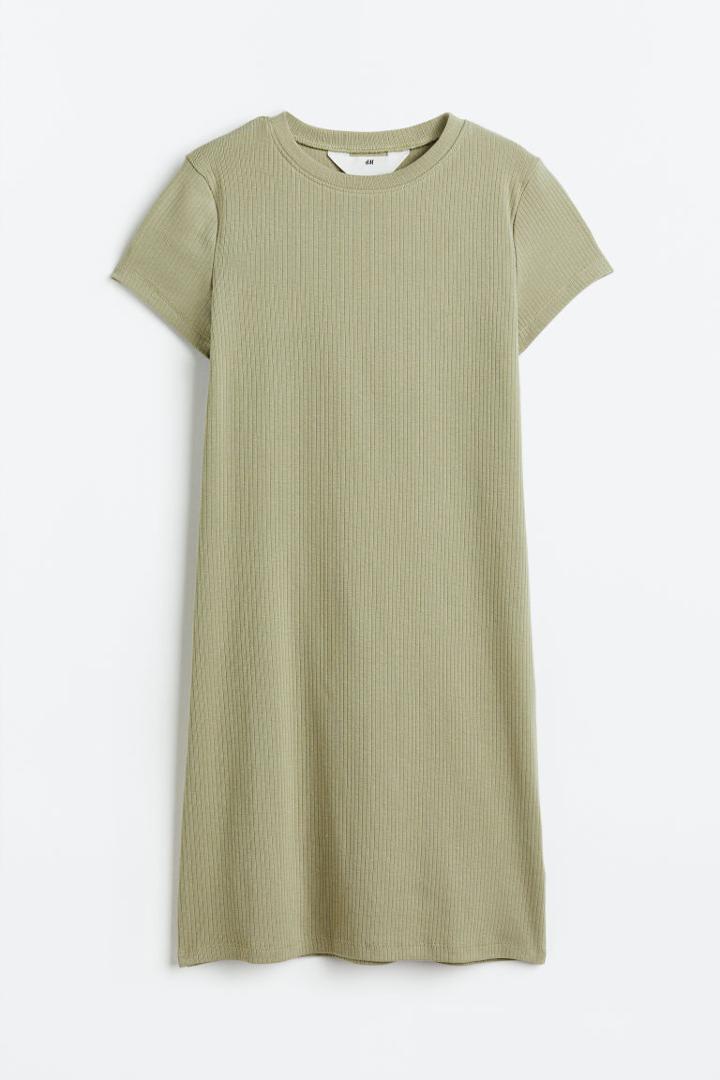 H & M - Ribbed T-shirt Dress - Green