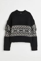 H & M - Fringe-trimmed Sweater - Black