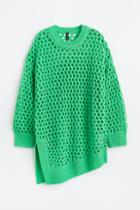 H & M - Asymmetric Hole-knit Sweater - Green