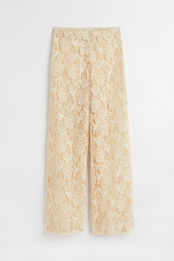 H & M - Straight-cut Lace Pants - Beige