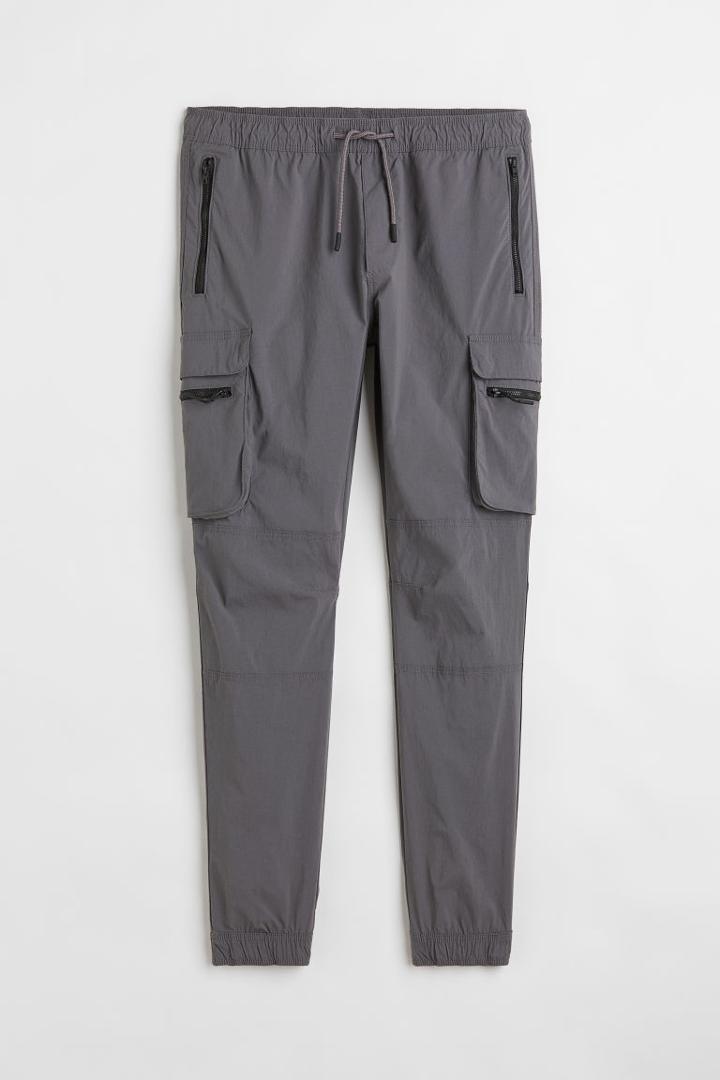 H & M - Skinny Fit Nylon Cargo Joggers - Gray