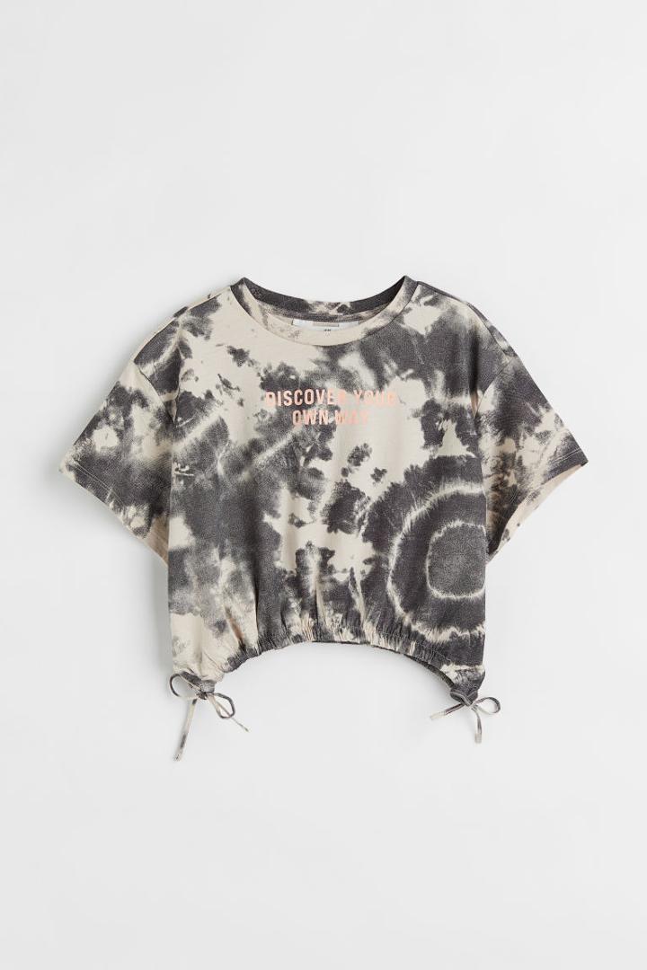 H & M - Drawstring T-shirt - Gray