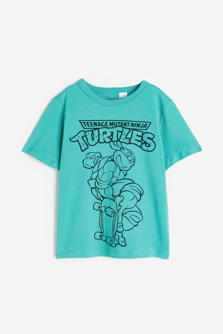 H & M - Printed Cotton T-shirt - Green