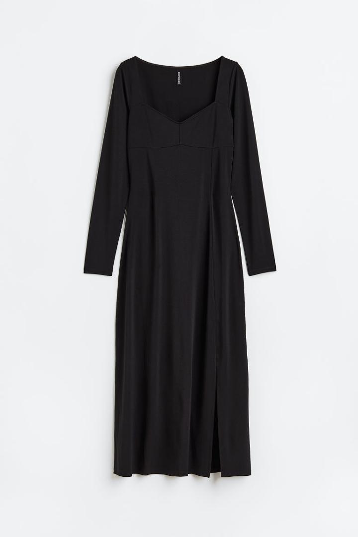 H & M - Long-sleeved Jersey Dress - Black