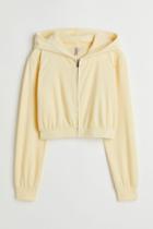 H & M - Hooded Velour Crop Jacket - Yellow