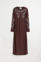 H & M - Dress With Embroidery - Brown